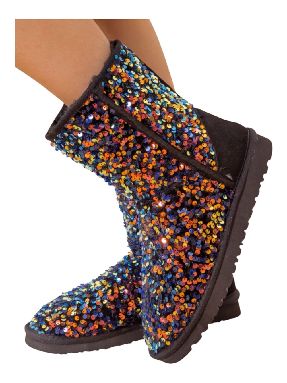UGG Classic Short Stellar Sequin boots, multi-color sequin, shearling lining